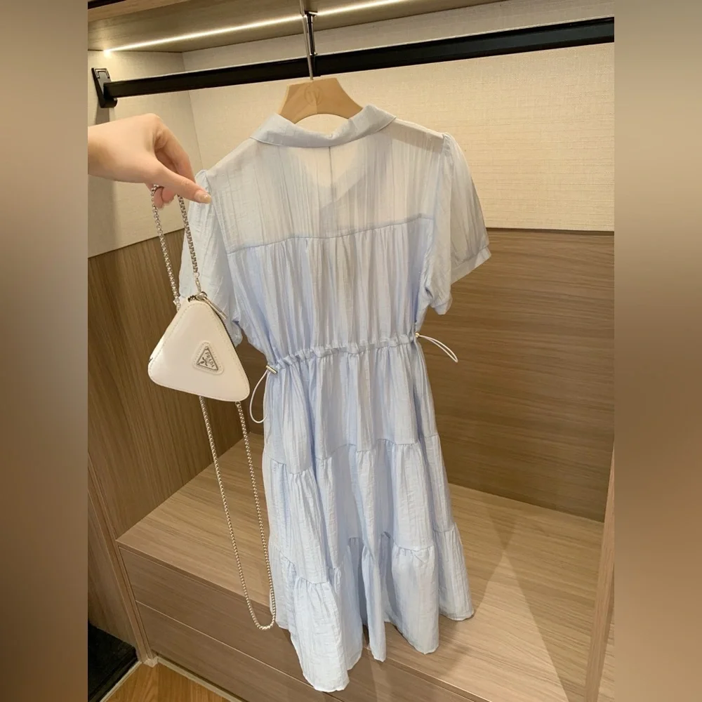 Prada Adjustable Drawstring Belly-restricting Blue Dress - Picture 3 of 5
